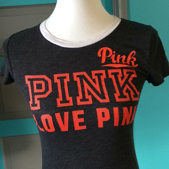 PINK Victoria's Secret Tops - Victoria Secret PINK shirt Dark grey and orange.